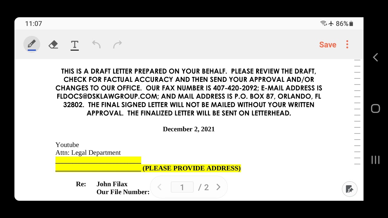 Sending a Cease and Desist Letter to Youtube